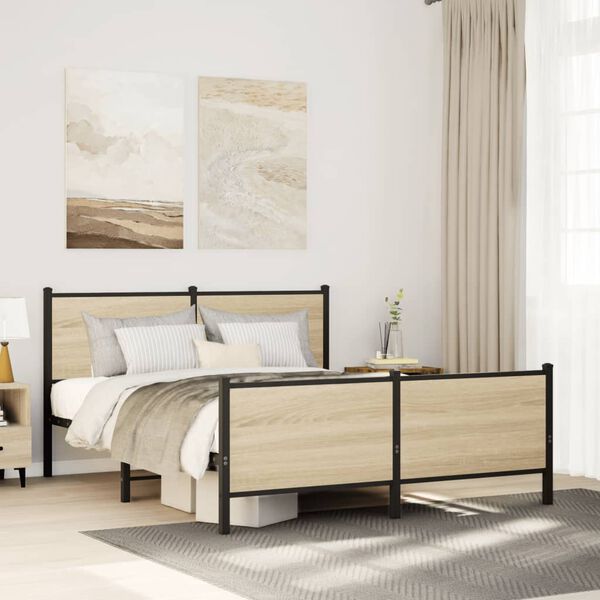 vidaXL Bed Frame Sonoma oak Steel, engineered wood King Bed Frame