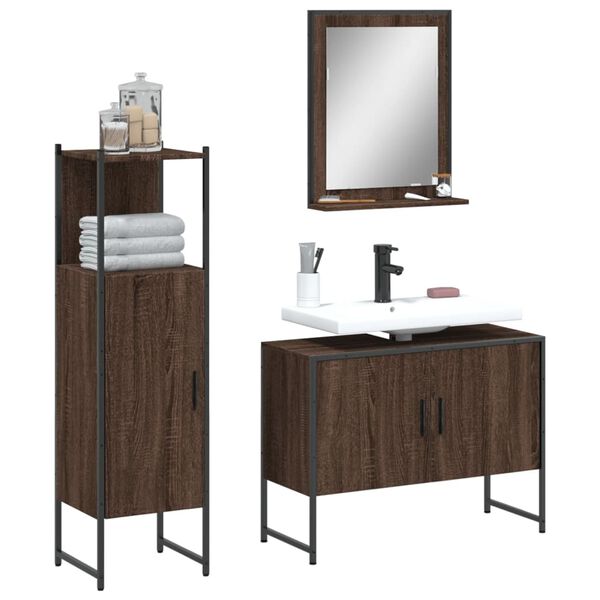 vidaXL Bathroom Cabinet Set Brown Oak Engineered Wood Medium