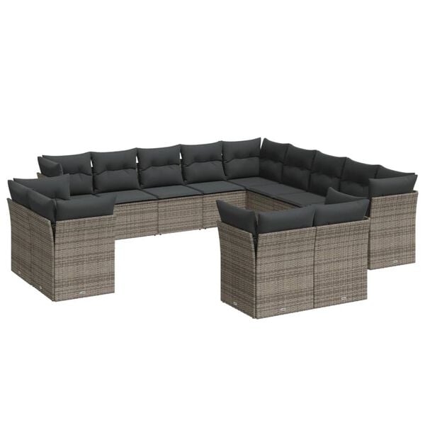 vidaXL Garden Sofa Set Grey PE Rattan Large Adjustable Feet