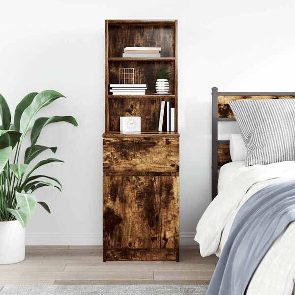 vidaXL Bedside Cabinet Smoked Oak Engineered Wood Extra Tall