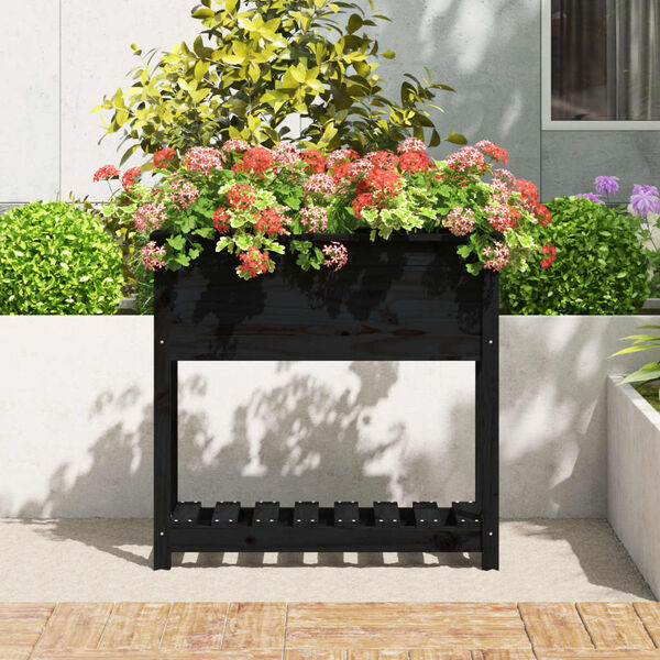 vidaXL Planter Black Solid Pine Wood Medium Planter Rectangular