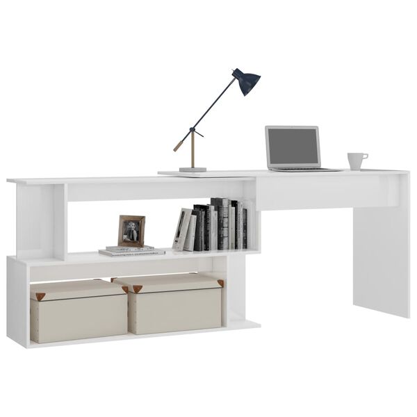 vidaXL Desk High gloss white Engineered wood Large Rotatable Desk