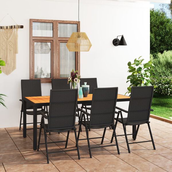 vidaXL Dining Set Black and Brown PE Rattan Multi-Position Backrest