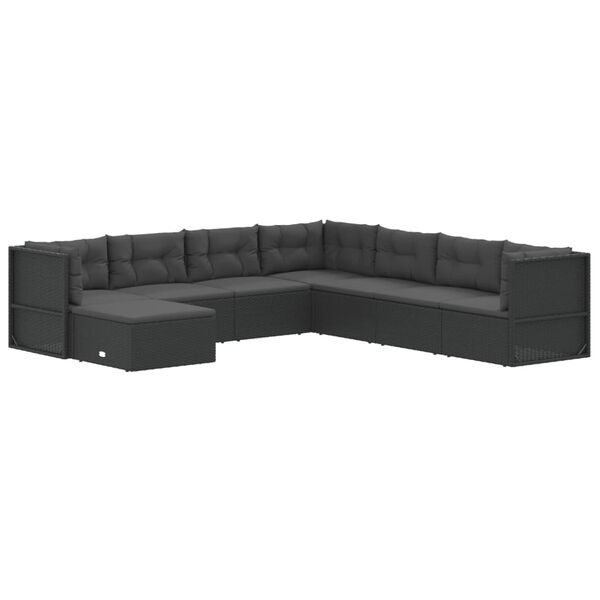 vidaXL Garden Lounge Set Black PE rattan, powder-coated steel, polyester