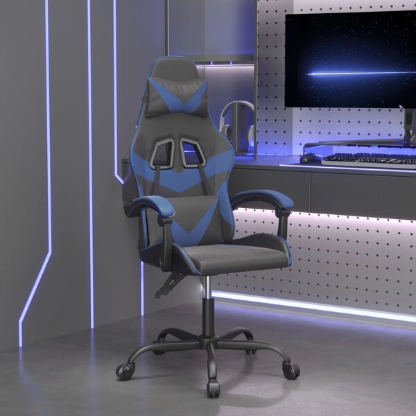 vidaXL Gaming Chair Black and Blue Faux Leather