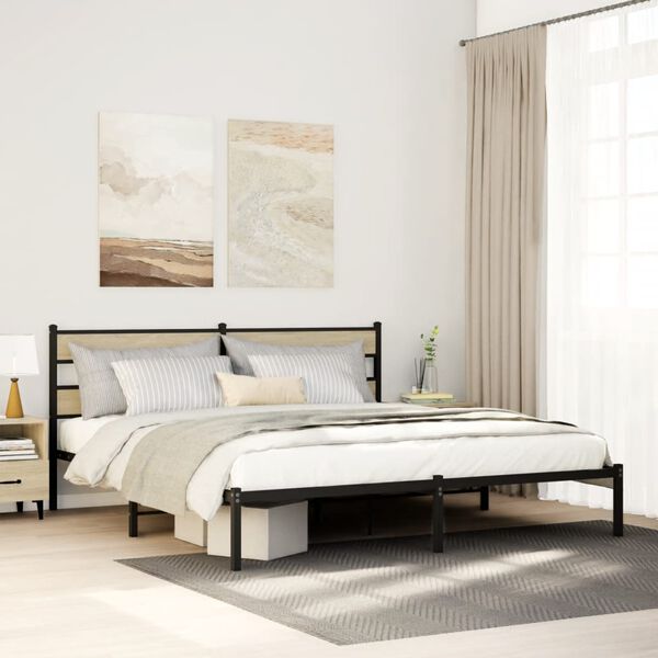 vidaXL Bed Frame Black, Sonoma Oak Iron, Engineered Wood Double