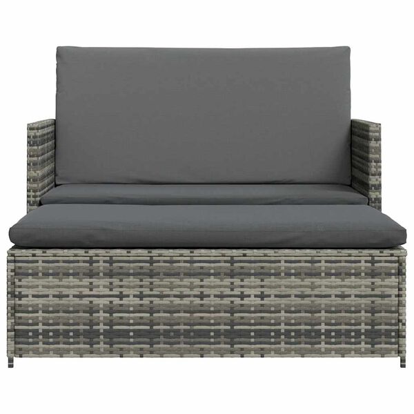 vidaXL Sofa Set Gray Poly Rattan, Powder-coated Steel, Polyester 2-seater