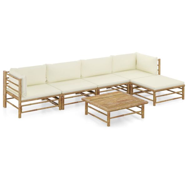 vidaXL Garden Lounge Set Cream white cushions, natural bamboo