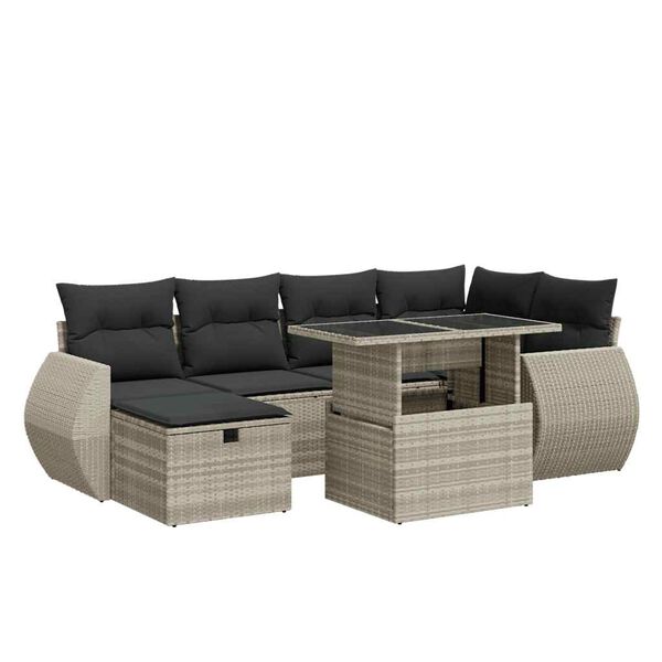 vidaXL Garden Sofa Set Light Gray PE Rattan Large Removable Covers