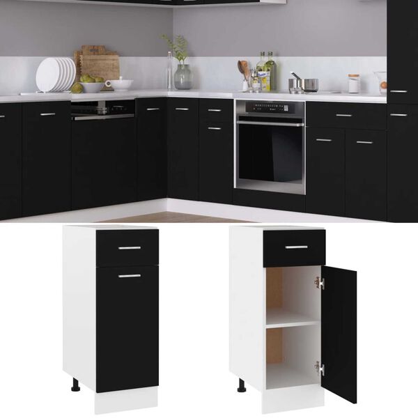vidaXL Drawer Bottom Cabinet Black Engineered wood Medium