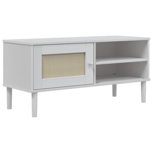 vidaXL TV Cabinet White Solid pine wood, Poly rattan Medium TV Cabinet