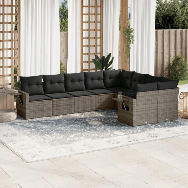 vidaXL Garden Sofa Set Grey PE rattan, powder-coated steel Large