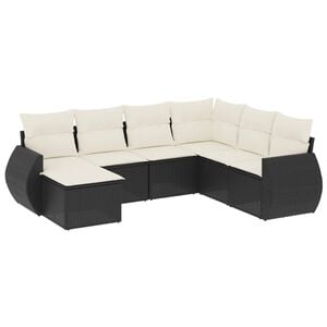vidaXL Garden Sofa Set Black and Cream PE Rattan, Powder-Coated Steel