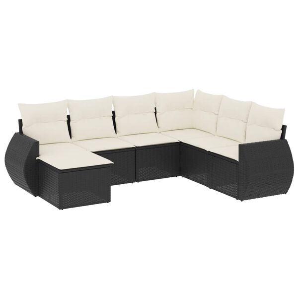 vidaXL Garden Sofa Set Black and Cream PE Rattan, Powder-Coated Steel