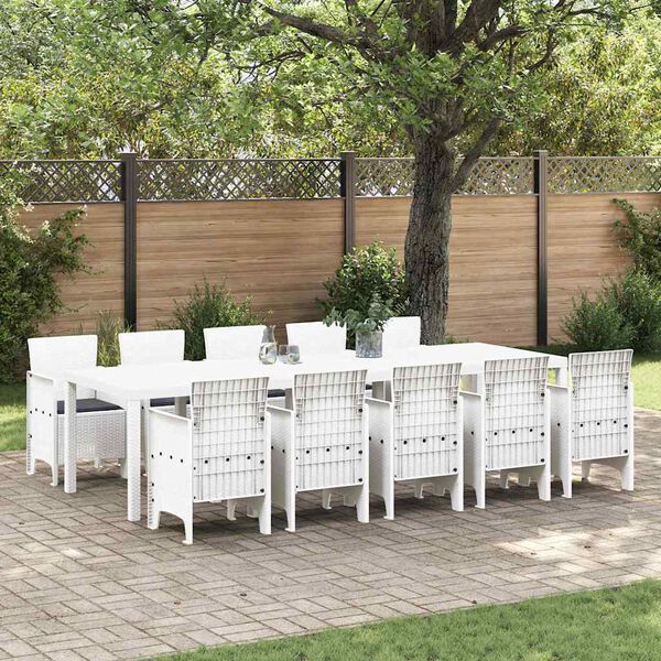 vidaXL Garden Dining Set 11 pcs White Poly rattan and Aluminium