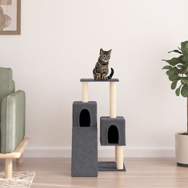 vidaXL Cat Tree Dark grey Engineered wood, plush, sisal 32.3 in