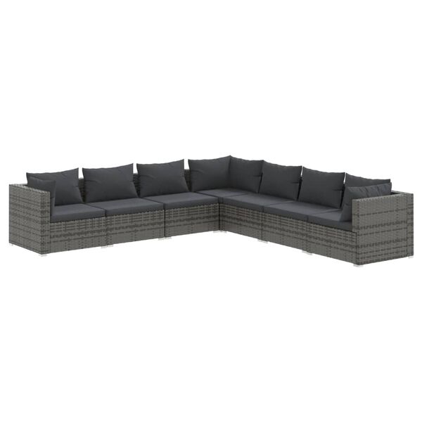 vidaXL Garden Lounge Set Grey PE rattan, powder-coated steel, plastic