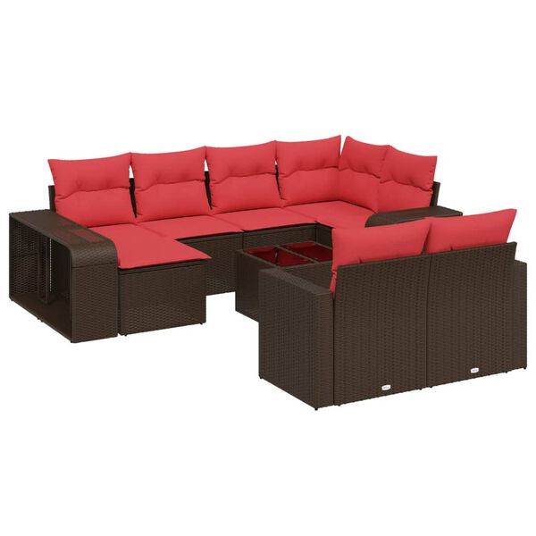 vidaXL 11 Piece Patio Sofa Set with Cushions Brown Poly Rattan