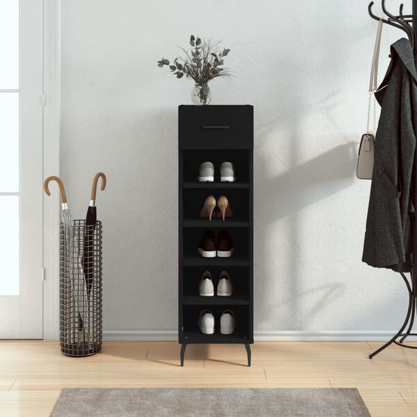 vidaXL Shoe Cabinet Black Engineered Wood Compact Shoe Cabinet