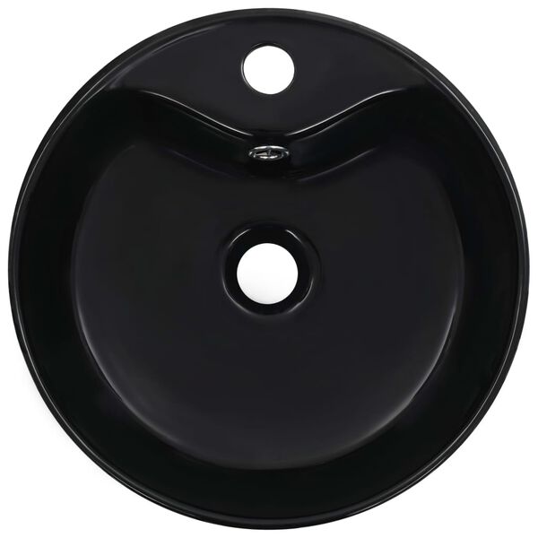vidaXL Wash Basin with Overflow 14.2x5.1" Ceramic Black