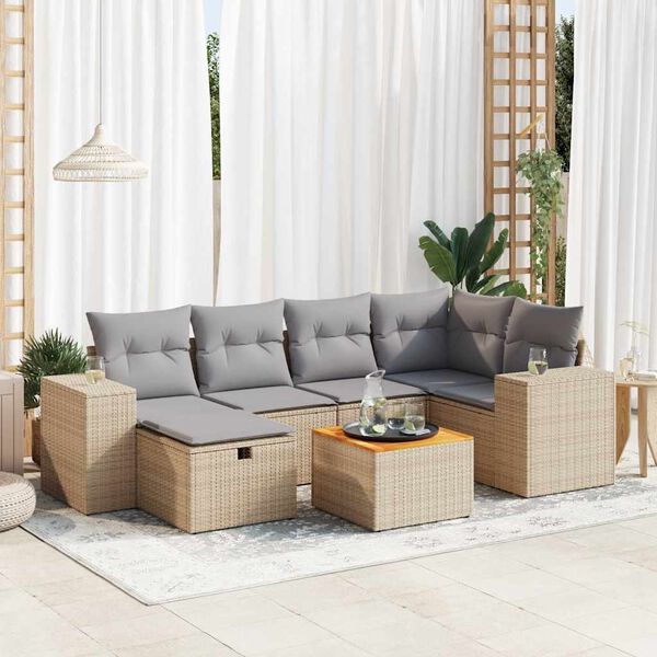 vidaXL Garden Sofa Set Beige Poly Rattan Large Modular Garden Sofa Set