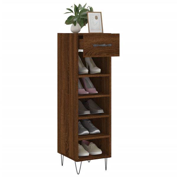 vidaXL Shoe Cabinet Brown oak Engineered wood, metal, aluminum alloy