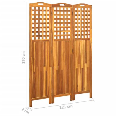 vidaXL 3-Panel Room Divider 47.6"x0.8"x66.9" Solid Acacia Wood