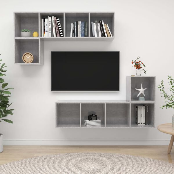 vidaXL 4 Piece TV Stand Set Concrete Gray Engineered Wood