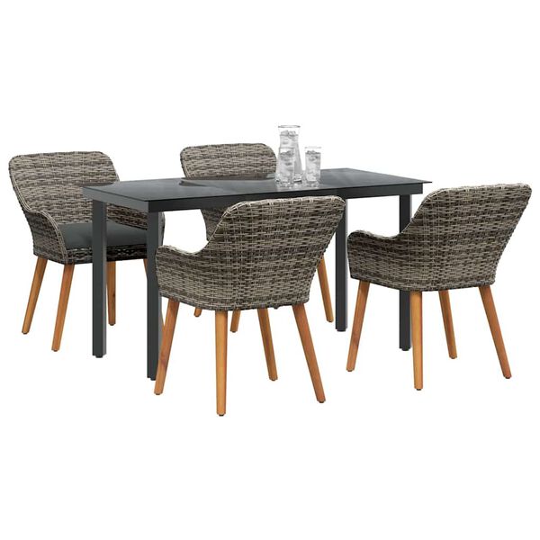 vidaXL Garden Dining Set with Cushion 5 pcs Grey Poly Rattan