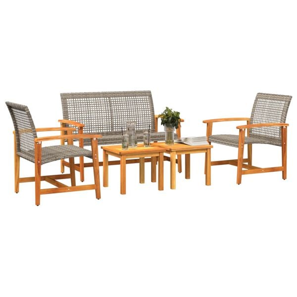 vidaXL Garden Lounge Set Grey and brown PE rattan, solid acacia wood, metal