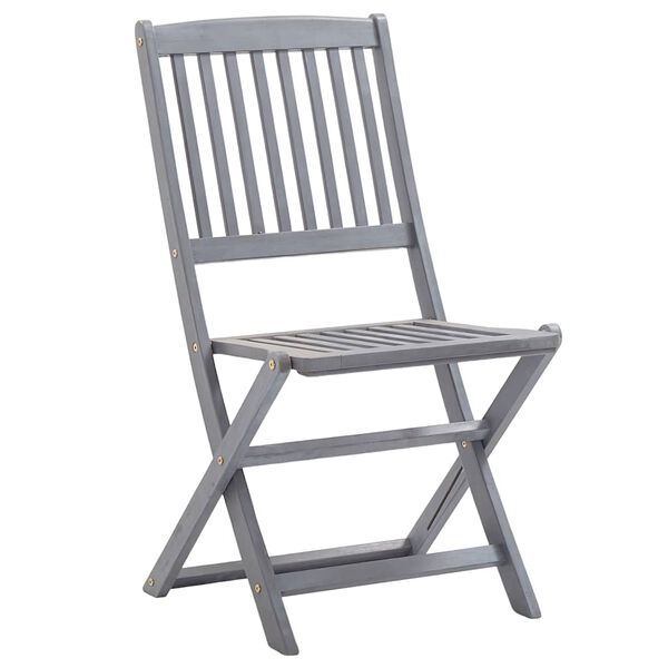 vidaXL Outdoor Chair Set of 8 Grey Solid Acacia Wood Medium Foldable