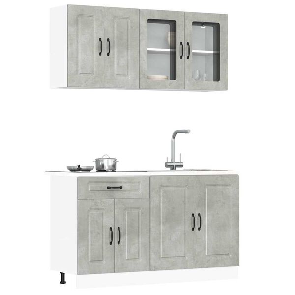 vidaXL Kitchen Cabinet Set Concrete grey Engineered wood and glass