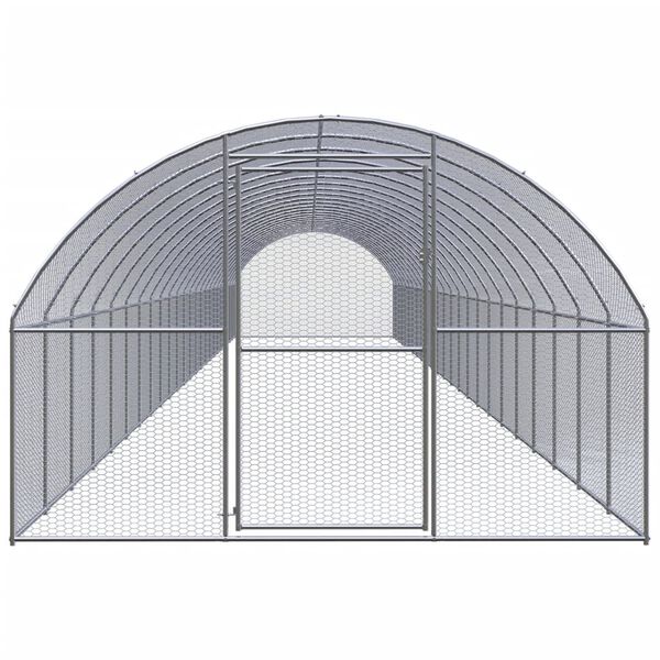 vidaXL Chicken Coop Silver Galvanized Steel 9.8 x 78.7 x 6.6 ft Durable