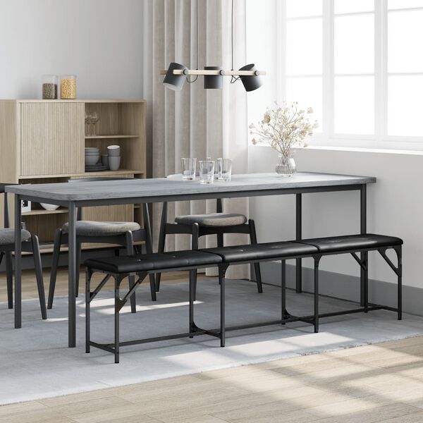 vidaXL Dining Bench Black Steel and Faux Leather Large Durable