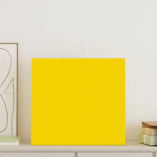 vidaXL Paper Bags 50 pcs with Handles Yellow 54x15x49 cm