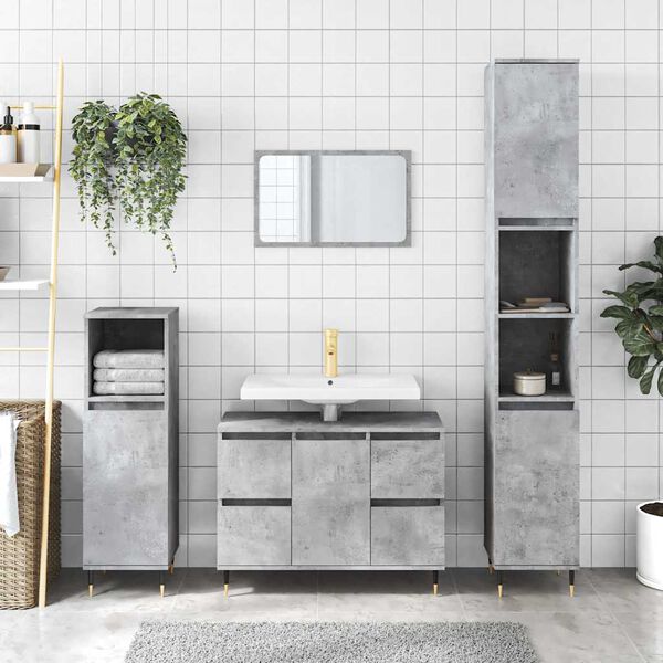 vidaXL Bathroom Cabinet Concrete Grey Engineered Wood, Iron Medium
