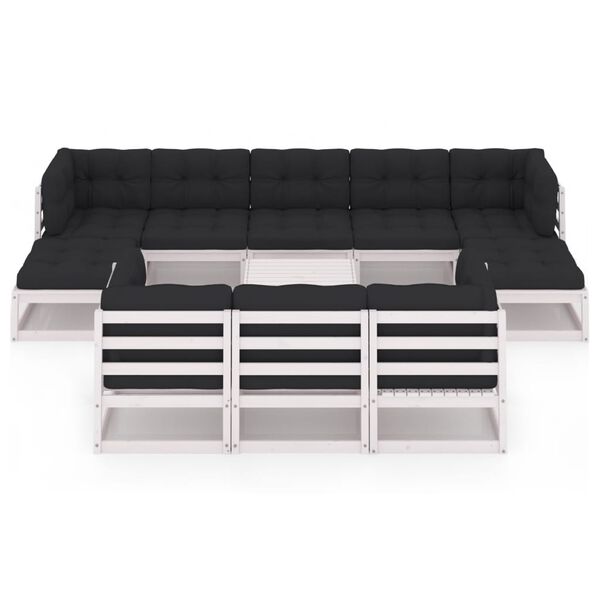 vidaXL Garden Lounge Set White Solid pine wood, fabric (100% polyester)