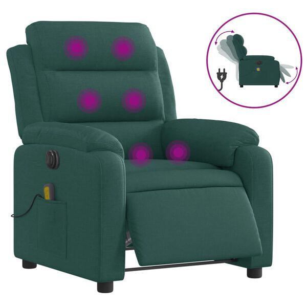 vidaXL Electric Massage Recliner Chair Dark Green Fabric Medium