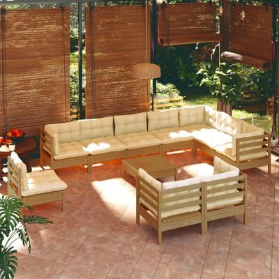 vidaXL 11 Piece Patio Lounge Set with Cushions Honey Brown Pinewood