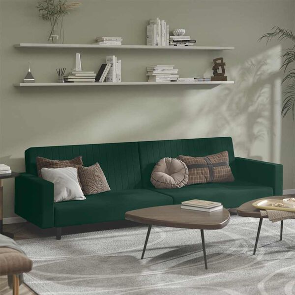 vidaXL Sofa Bed Dark Green Velvet (100% polyester), Wood, Foam Large