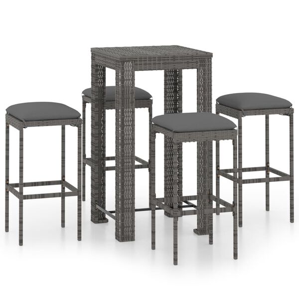 vidaXL Garden Bar Set Grey PE rattan, powder-coated steel, 100% polyester
