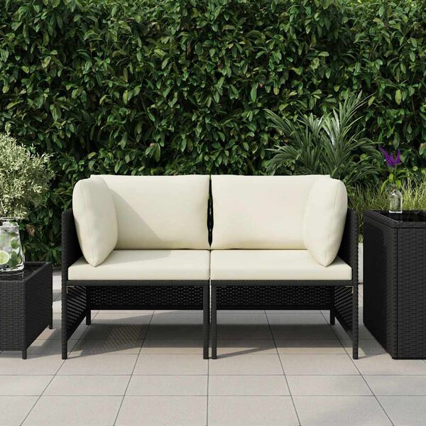 vidaXL Garden Sofa Black PE rattan 2-seater Removable Covers