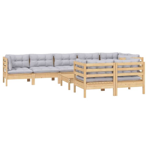 vidaXL Garden Lounge Set Grey Cushion, Pinewood Frame