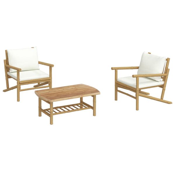 vidaXL Garden Lounge Set Bamboo with cream white cushions