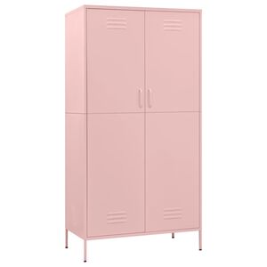 vidaXL Wardrobe Pink Steel Large Wardrobe Rectangular Modern
