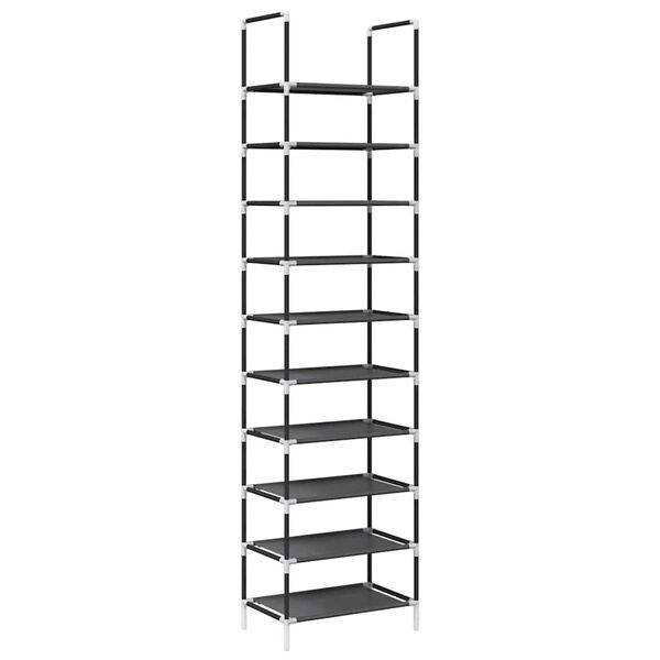 vidaXL Shoe Rack Black Non-woven Fabric, Powder-Coated Steel, Plastic Tall