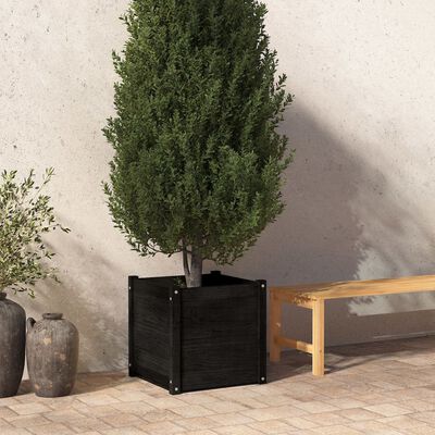 vidaXL Garden Planter Black 19.7"x19.7"x19.7" Solid Wood Pine