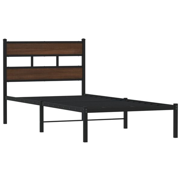 vidaXL Bed Frame Brown Oak Steel, Engineered Wood Twin Bed Frame