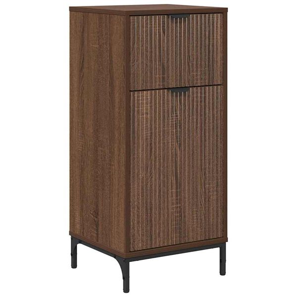vidaXL Bathroom Cabinet with Drawer Brown Oak 15.55 x 14.17 x 34.65 in