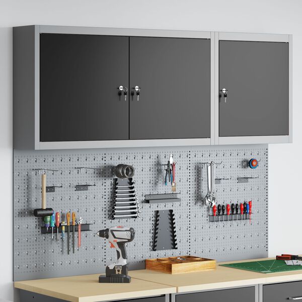 vidaXL Tool Cabinet and Pegboard Set 5 pcs Black 150 x 20 x 115 cm